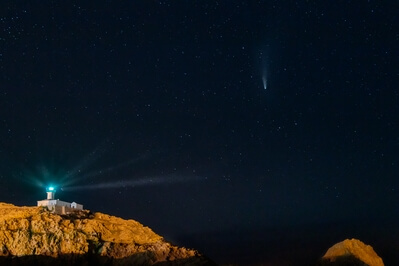 Corse instagram locations - Ile de la Pietra Lighthouse from the South (with Neowise Comet)