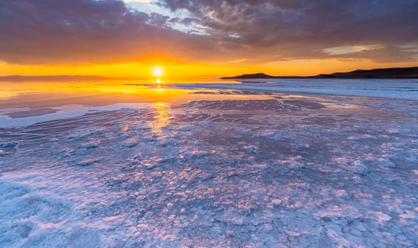 Salty shore at sunset