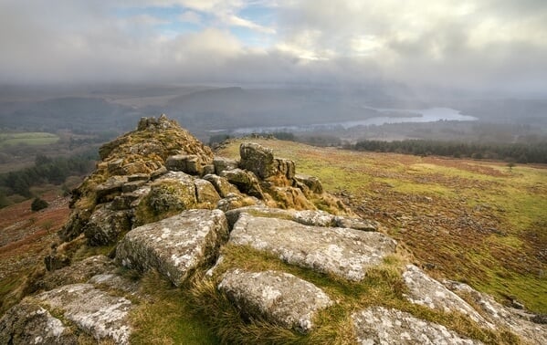 Leather Tor overlooking Burrator on a winter sunset.