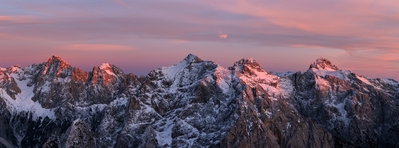 Julian Alps panorama, including Mt Triglav, Mt Škrlatica, Mt Prisojnik and Mt Razor