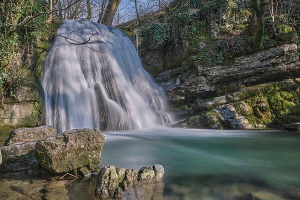 Janet's Foss in full flow. There are fallen trees and rocks lower downstream which make excellent foreground interest items, but you will need to do some wading, wellies essential!