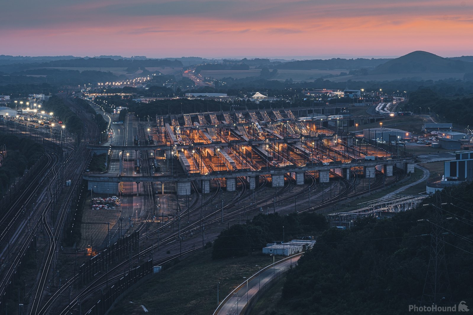 Image of Channel Tunnel terminal from Castle Hill by James Billings.