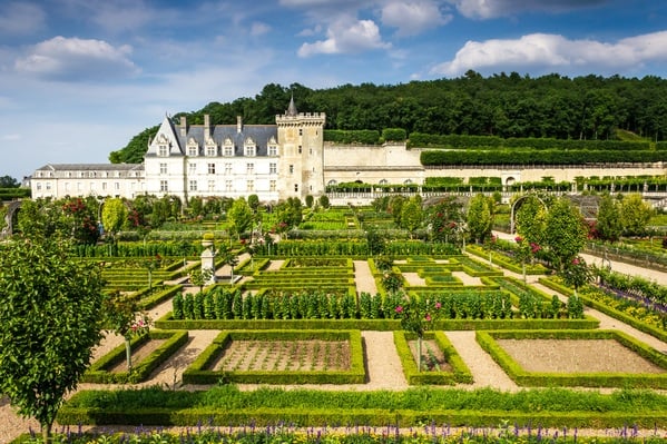 A side view of the chateau from the far side of the garden