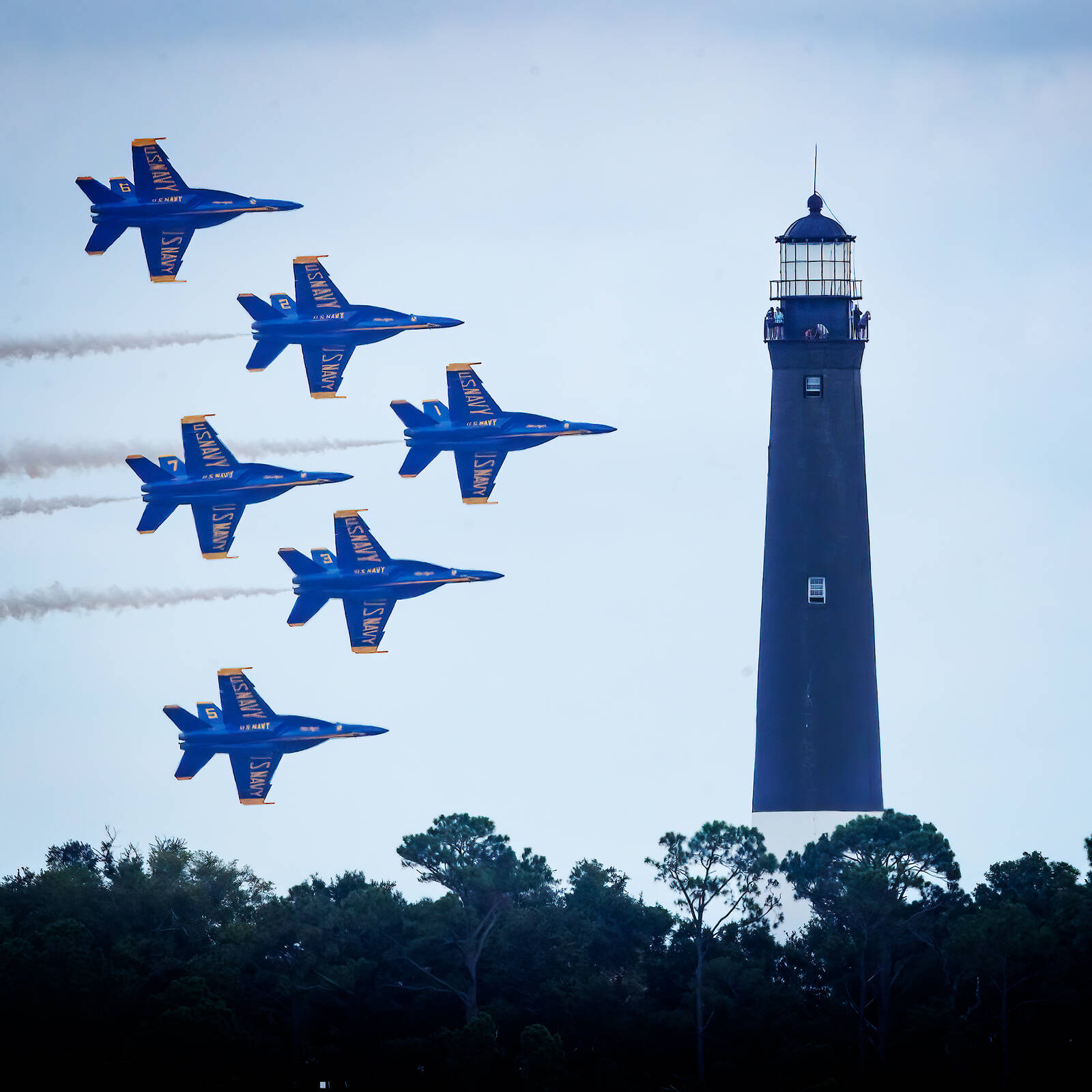 Image of Blue Angels Practice Sessions, Fort Pickens Jetty   by James Neihouse