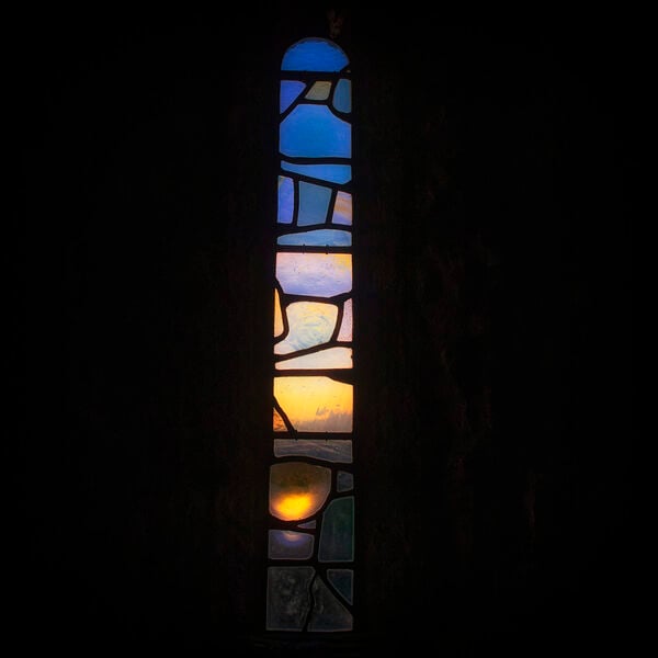 Chapel window at sunrise