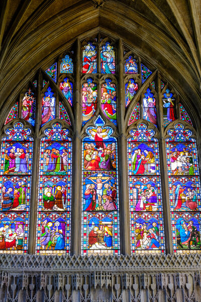 Stained glass window at Christchurch Priory