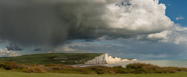 April showers, 3 image panorama over the Seven Sisters