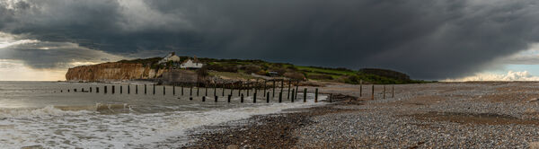 Impending soaking. 6 image panorama taken from Cuckmere Haven towards the Coast Guard Cottages and Seaford Head